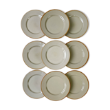 9 assiettes en grès beige tulowice mid century