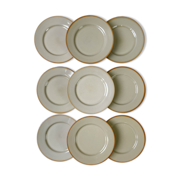 9 mid-century beige Tulowice stoneware plates