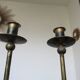 Pair of "sun" candlesticks in metal and wood from the 80s