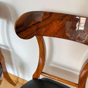 Set of Biedermeier Shovel Chairs in Walnut & Black Leather, Austria, 1820s