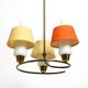 Lampe de plafond en laiton du milieu du siècle avec des abat-jours en verre et en tissu par JT Kalmar