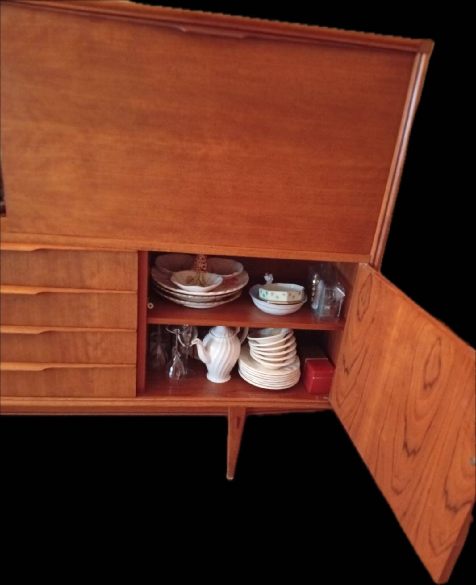 High teak enfilade from 1965 - Dimensions: L250 H130 D44