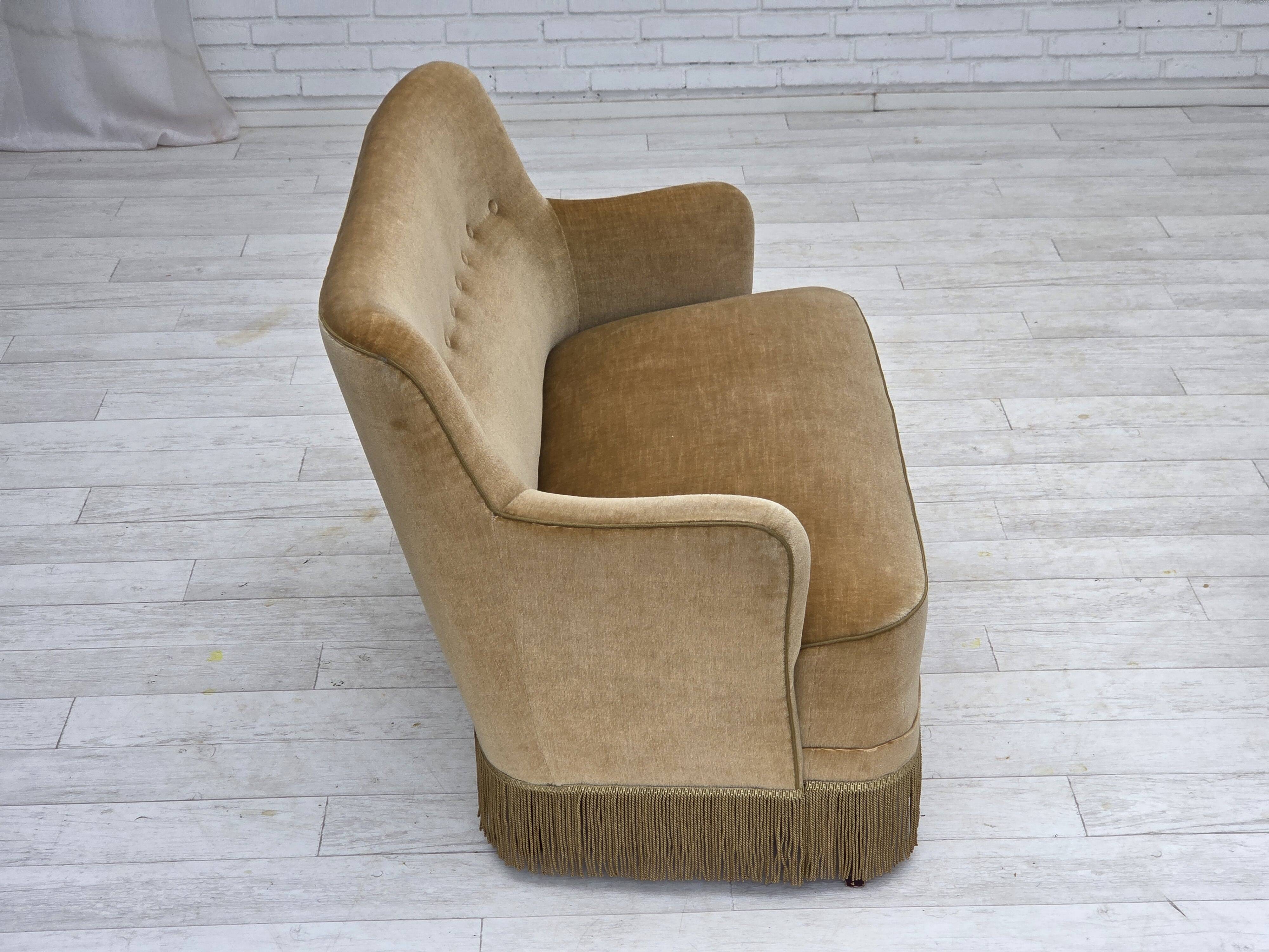 1970s, Danish 2-seater sofa, light green furniture velour.