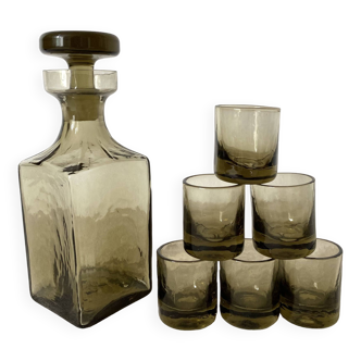 Smoked glass carafe and matching glasses, 1970s