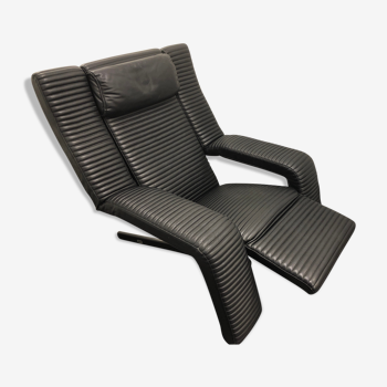 Lounge chair in black leather by Ammanatti and Vitelli Edition Brunati Italia 1980