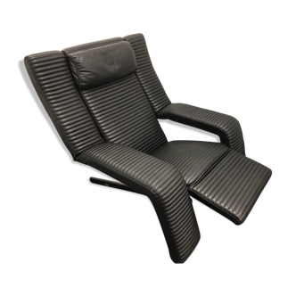 Lounge chair in black leather by Ammanatti and Vitelli Edition Brunati Italia 1980
