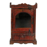 Indian red display cabinet, patinated bedside table and original teak wood part