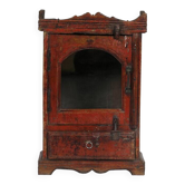 Indian red display cabinet, patinated bedside table and original teak wood part