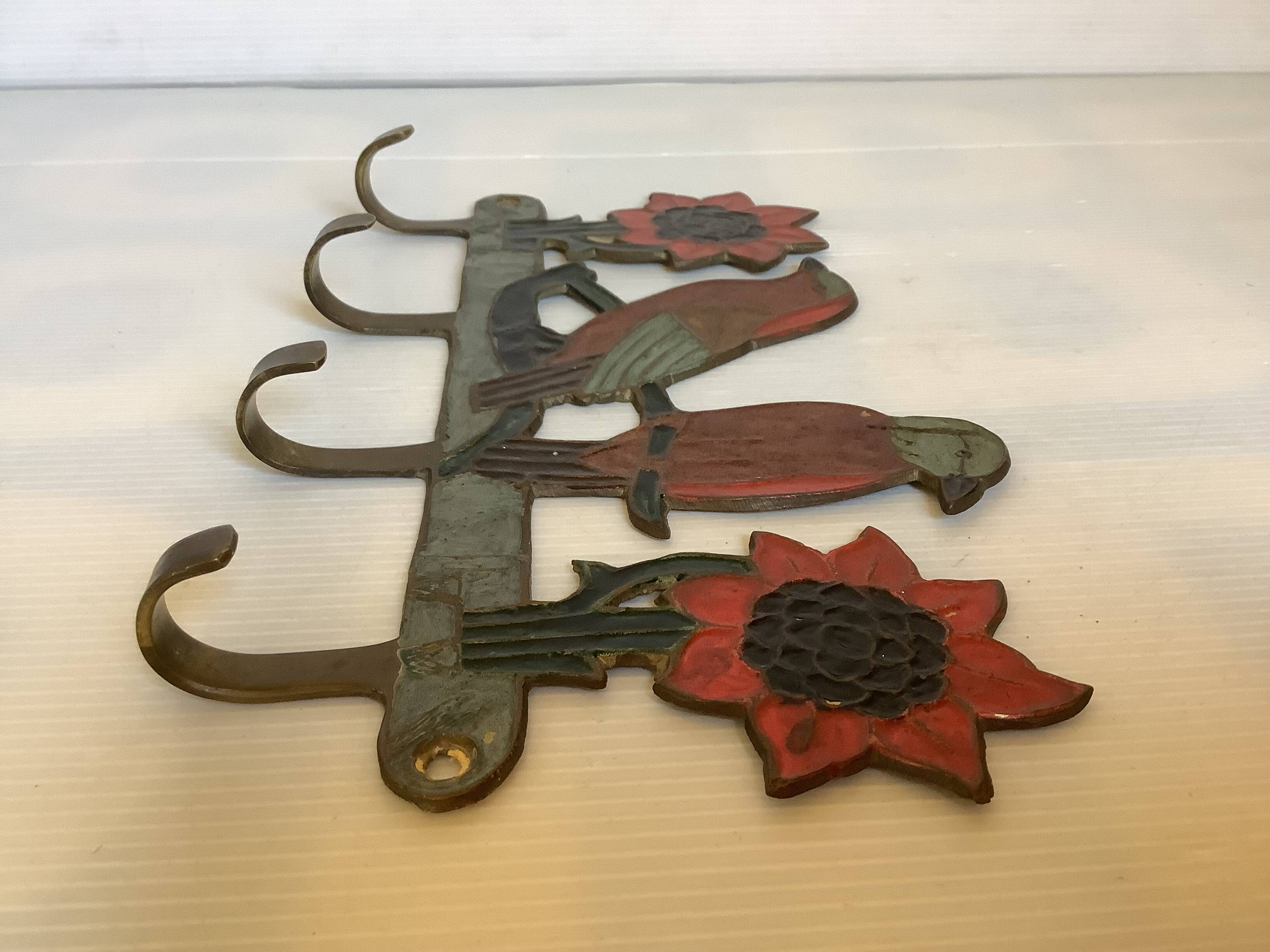 Brass bird and flower coat rack