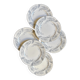 6 flat plates Longwy in white and grey ironstone, "Saint Cloud" service.