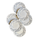 6 assiettes plates Longwy en terre de fer blanche et grise, service "Saint Cloud"