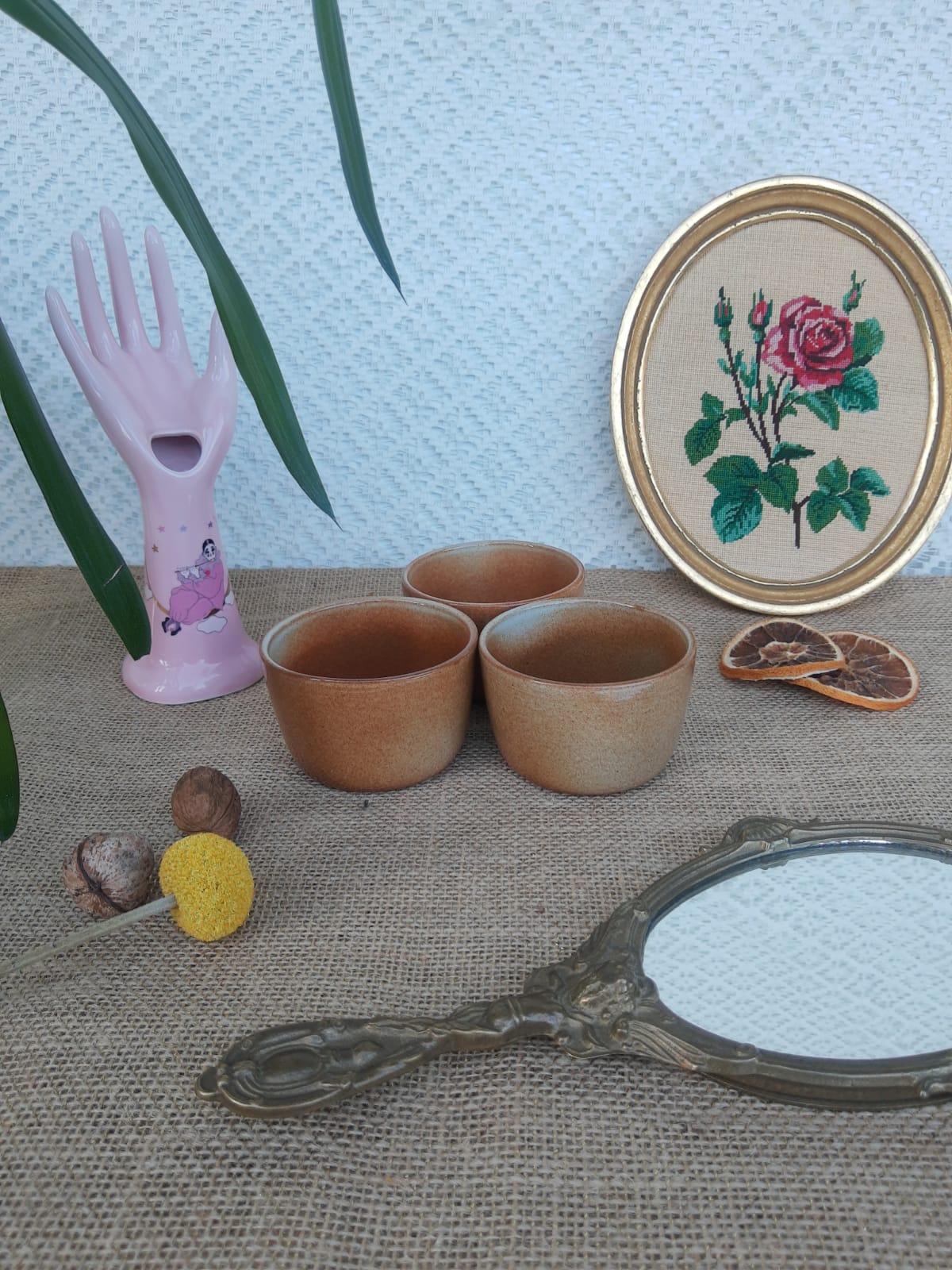 Three ramekins in glazed sandstone - vintage