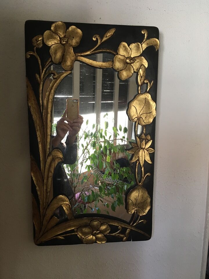 Wooden mirror Bohemian style years 70/80 35x60cm