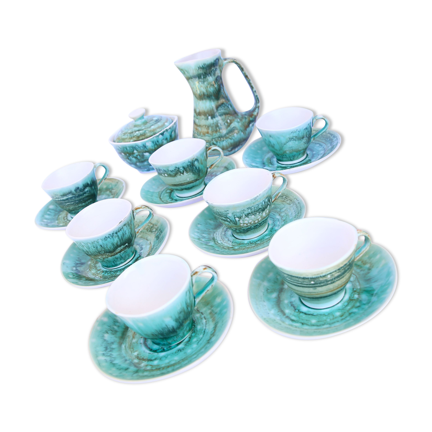 Niderviller blue earthenware tea or coffee service, Moss collection