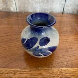 Ancien vase alsace anne ehret grès gris bleu décor fleurs vintage