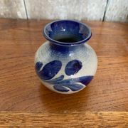 Antique alsace vase anne ehret grey blue stoneware vintage flower decor