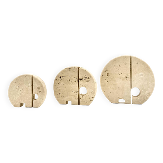 Famille de 3 éléphants en travertin par Fratelli Mannelli