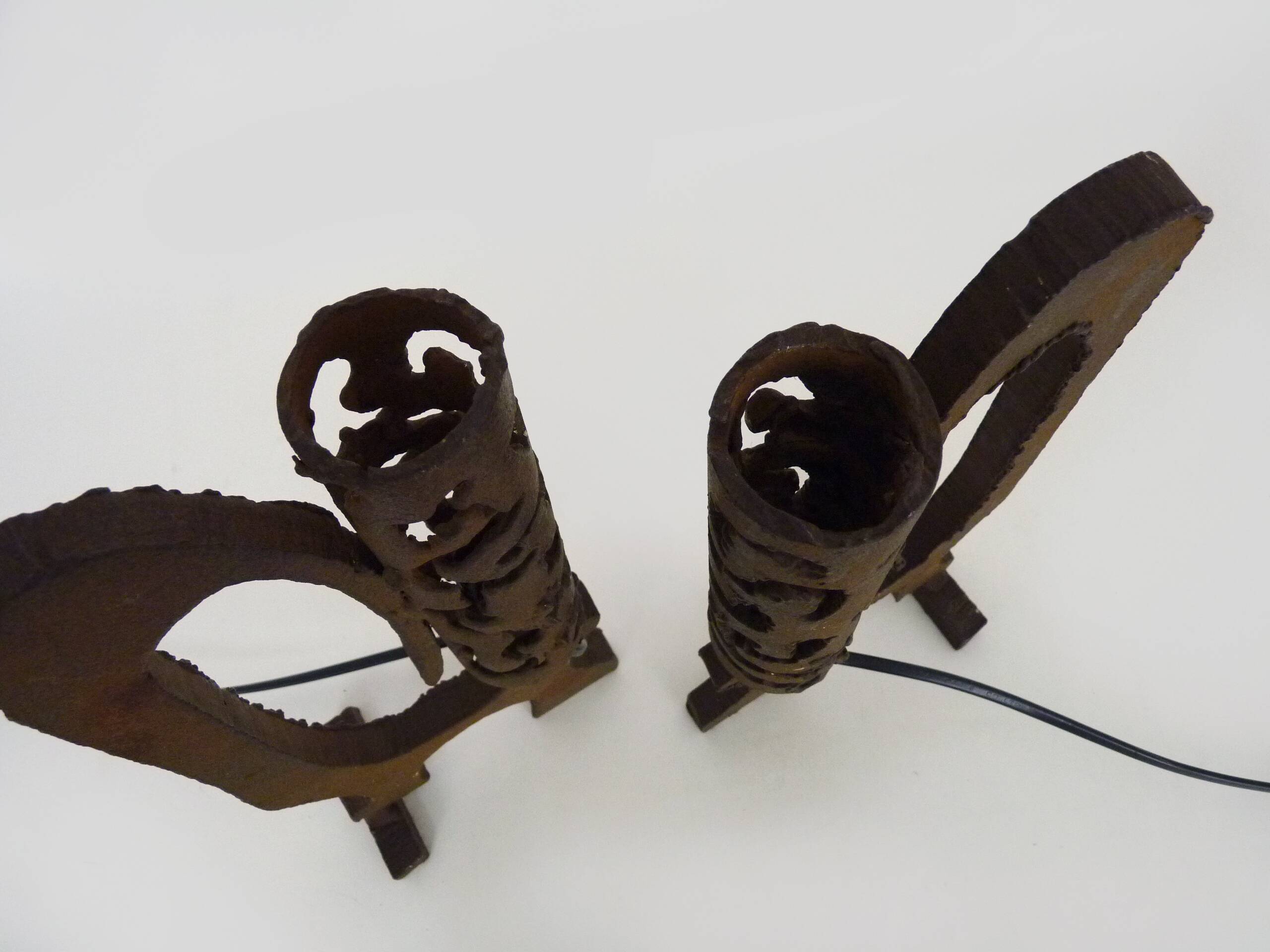Pair of brutalist cast iron lamps, 1960s