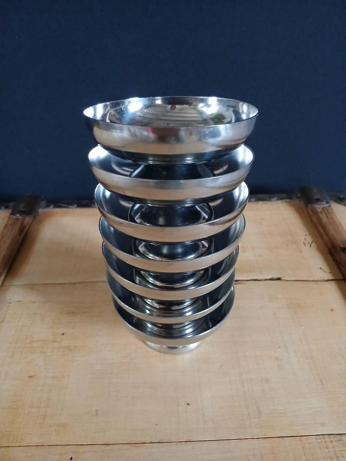 7 antique stainless steel ice cream cups
