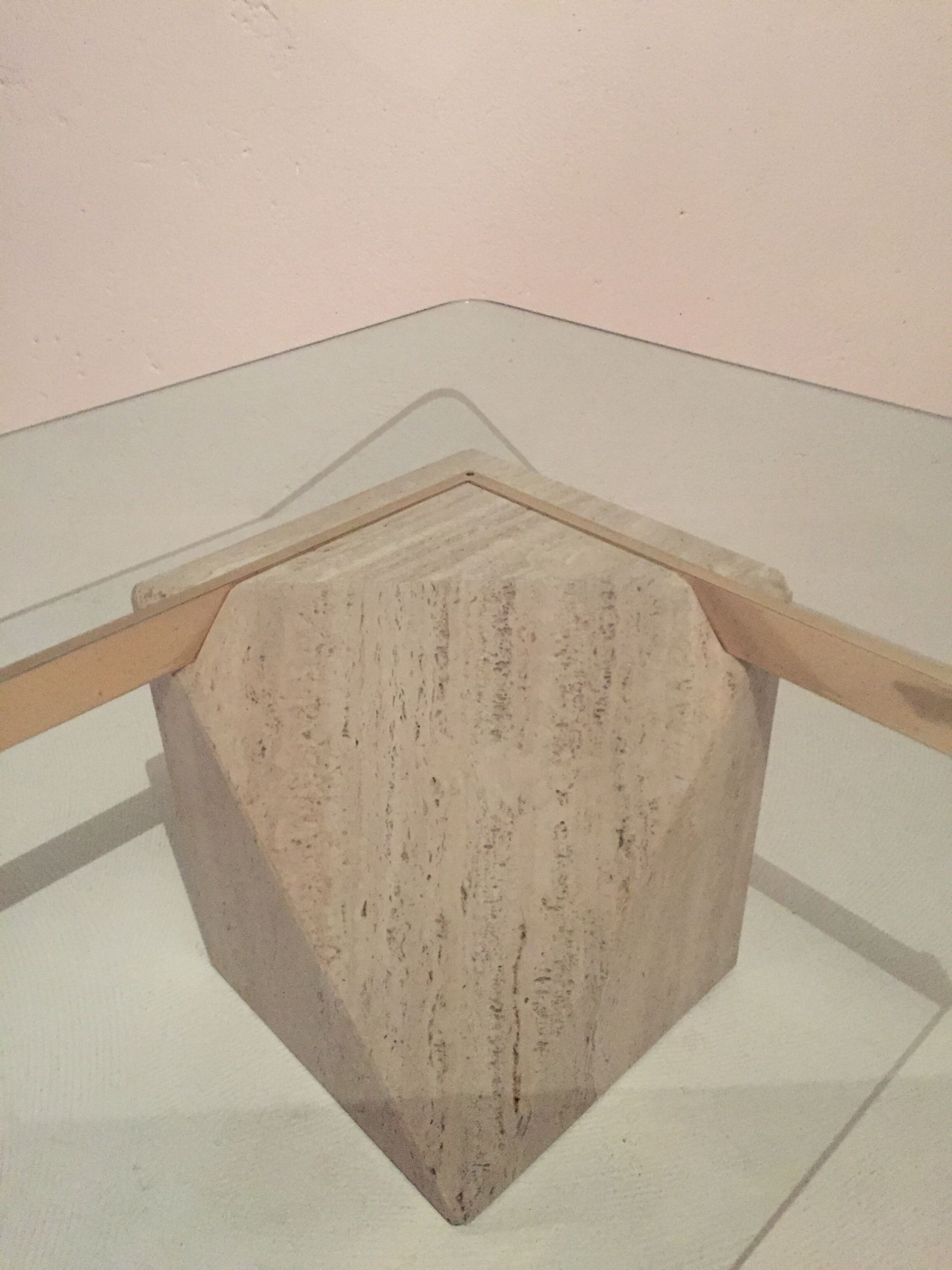 Artedi Italy coffee table in travertine, brass and glass 1970s