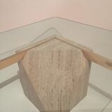 Artedi Italy coffee table in travertine, brass and glass 1970s