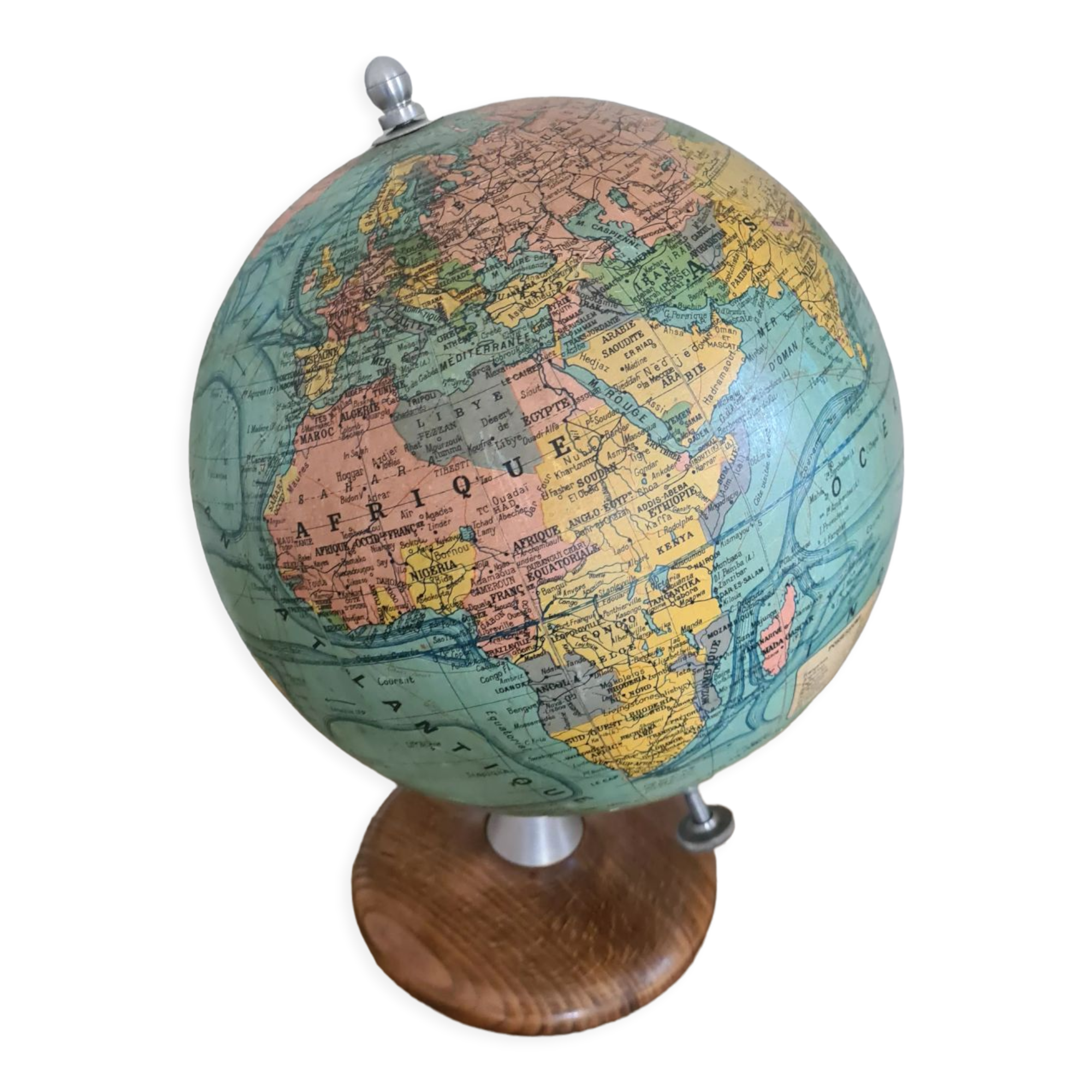 Former globe world map Geographer Joseph Forest Paris wood XIXth