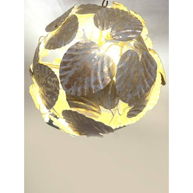 Contemporary gold-leaf and white leaves sphere suspension pendant