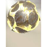 Contemporary gold-leaf and white leaves sphere suspension pendant