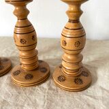 Engraved wooden candle holders