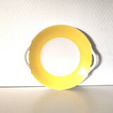 plat de service rond jaune et blanc porcelaine de limoges
