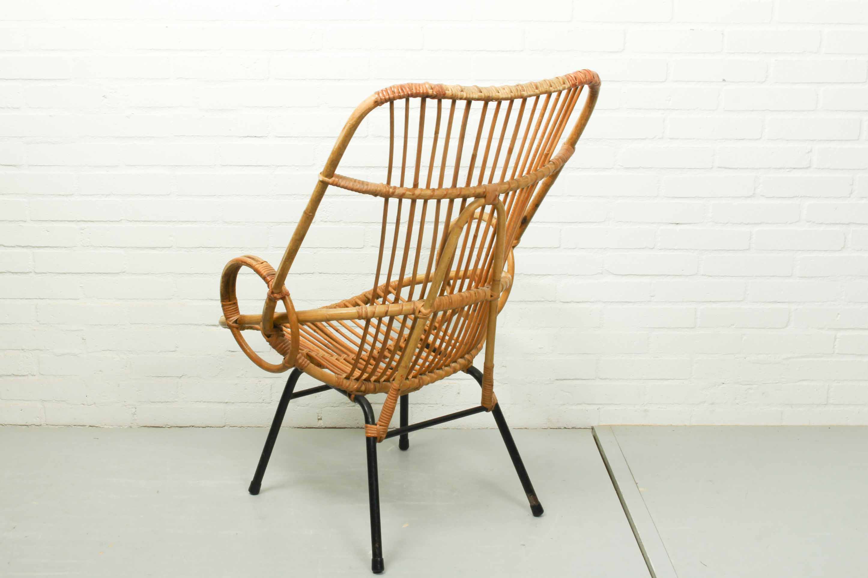 Metal and Rattan Terrace or Lounge Chair from Rohé Noordwolde, 1960s