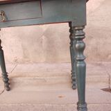 Old side table, desk, 1 drawer, blue patina aubusson