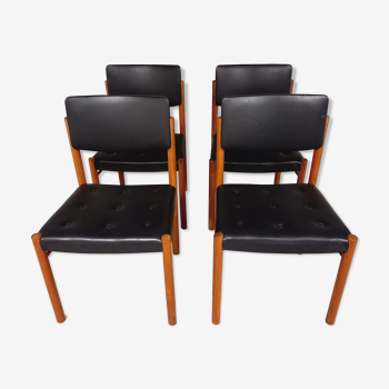 Suite of 4 vintage Scandinavian style chairs in 60s teak