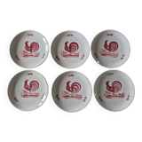 Henriot in Quimper - Set of 6 flat plates - Decorated with a pink rooster