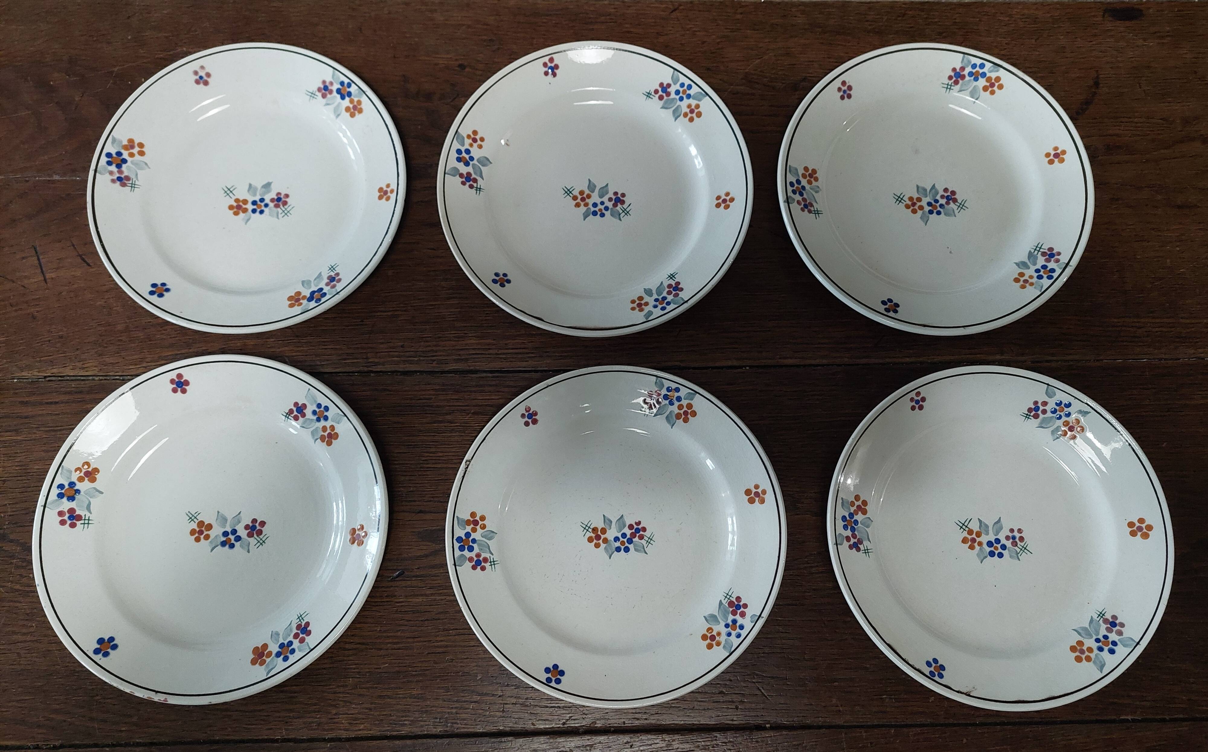 Set of six dessert plates in Saint Amand ironstone earthenware