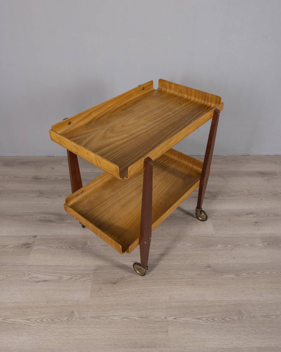 Vintage 1950s Wooden Food Service Cart, Designed by Carlo Ratti