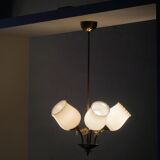 Brass and Glass Mid-Century Chandelier by Itsu, Finland, 1950s