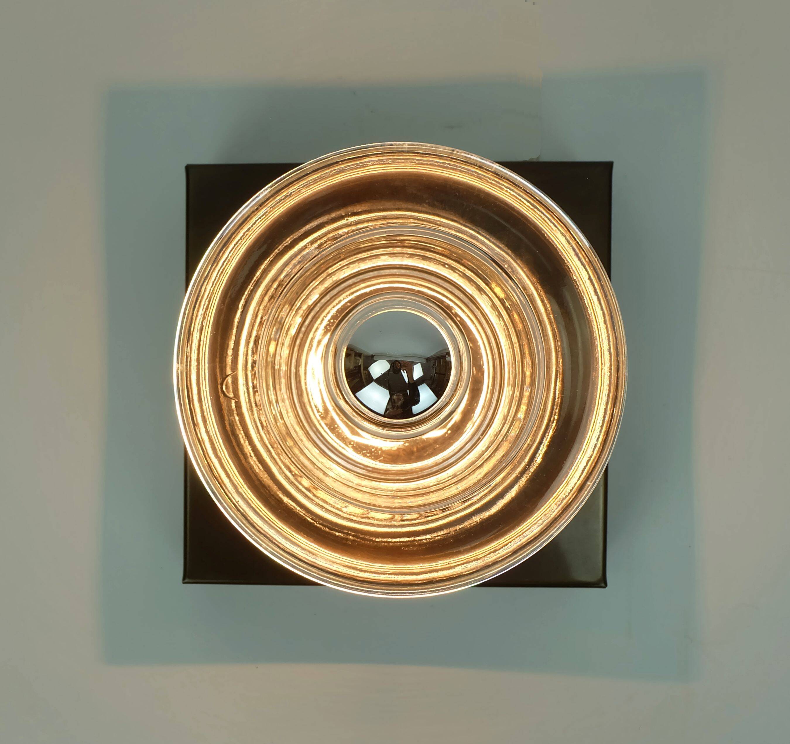 1960s 70s space age sconce by cosack-leuchten metal and thick glass
