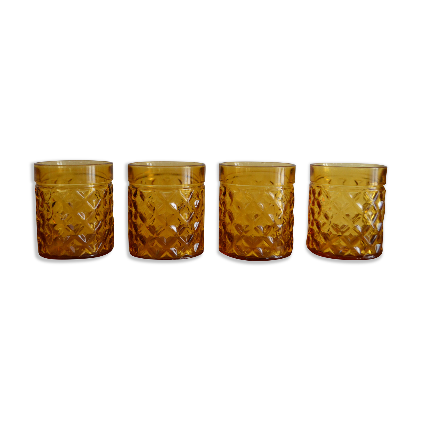 4 amber vintage Pernod Pastis glasses
