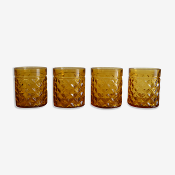 4 amber vintage Pernod Pastis glasses