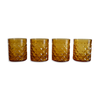 4 amber vintage Pernod Pastis glasses