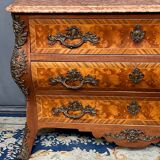 Louis XIV style commode. Walnut burl veneer and rosewood.