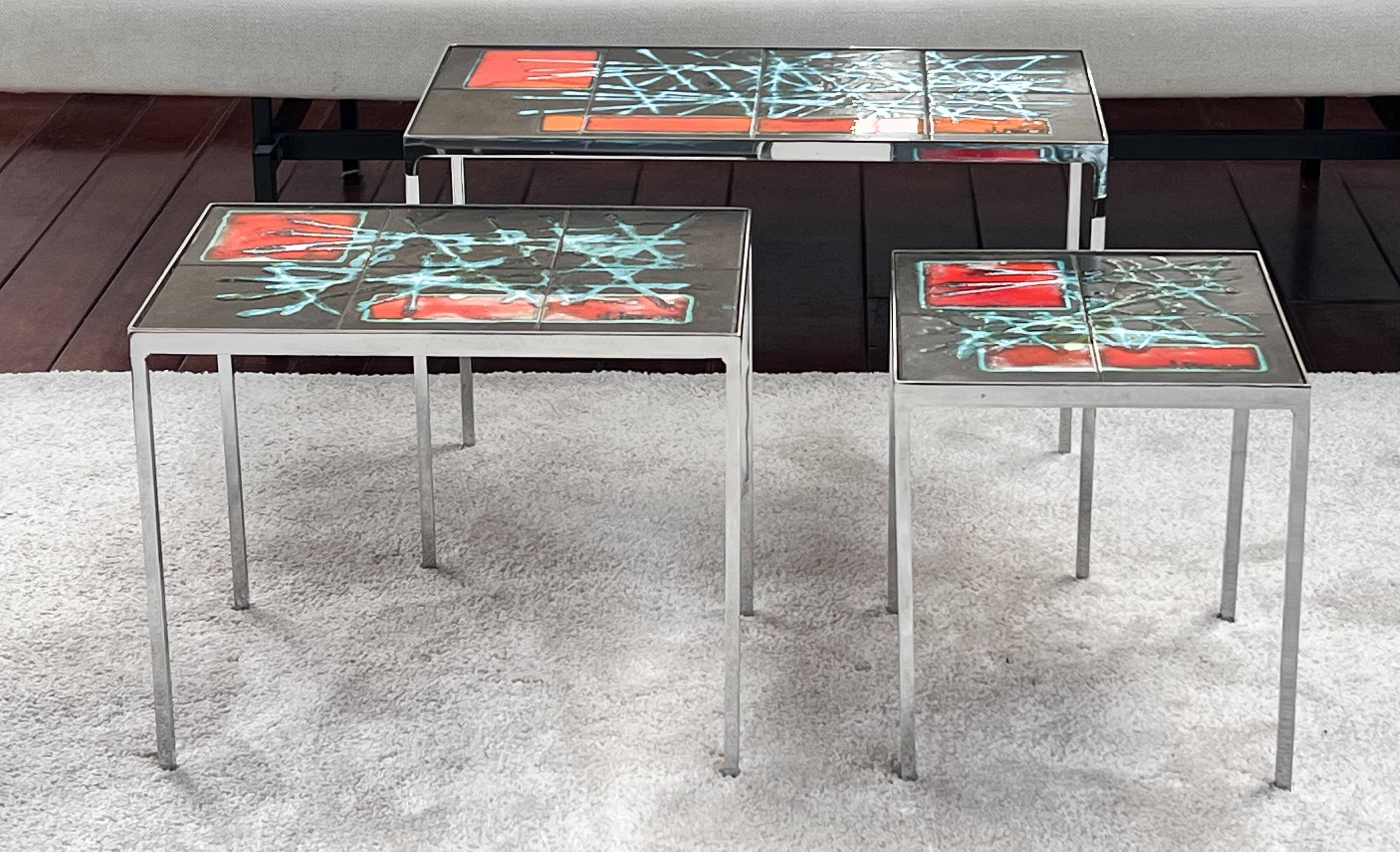 Nesting coffee tables in ceramic signed j. berlarti