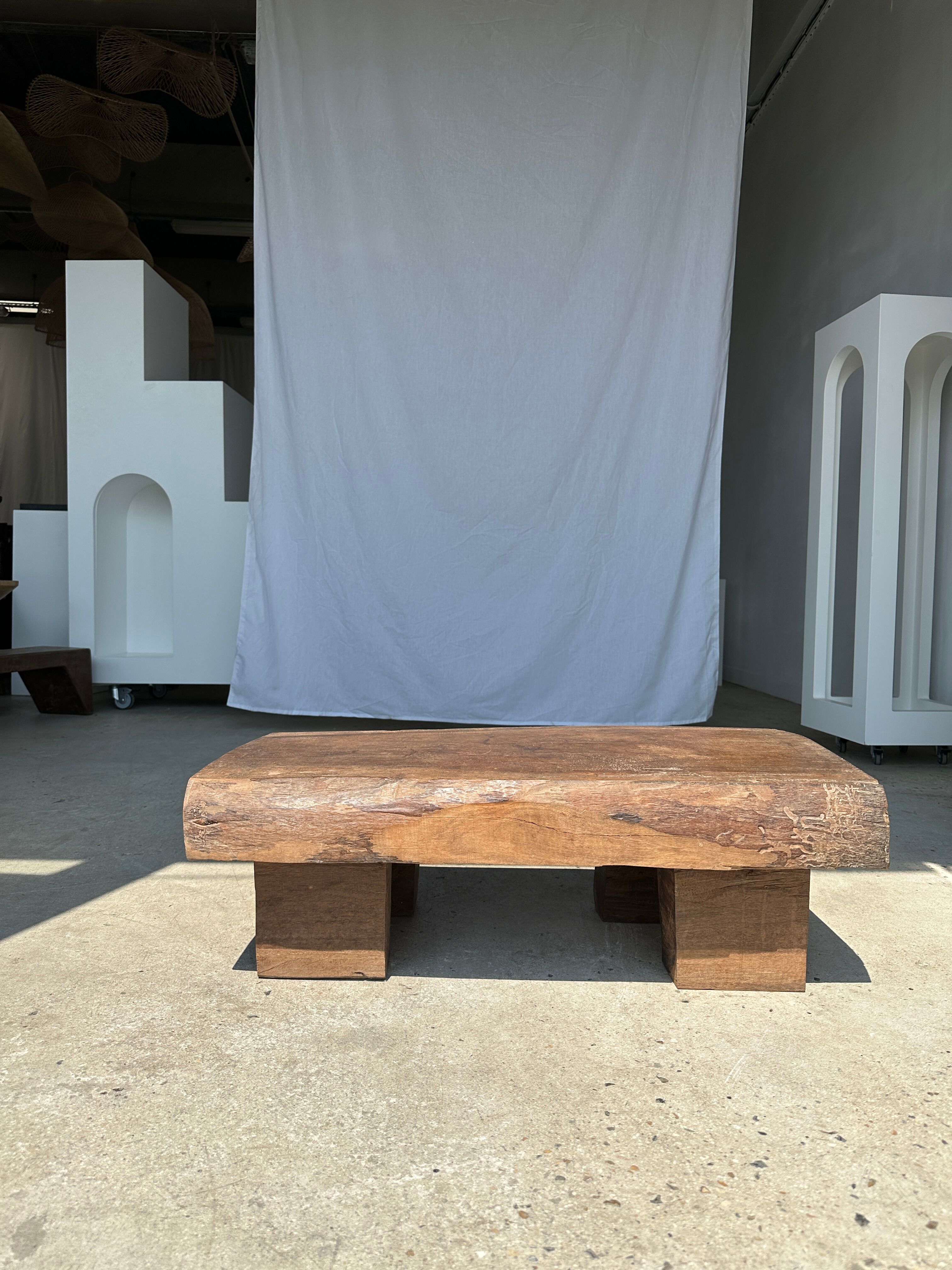 Asian solid wood quadripod brutalist coffee table H30 L81 l42