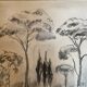 Charcoal painting signed “landscape of Provence” umbrella pines