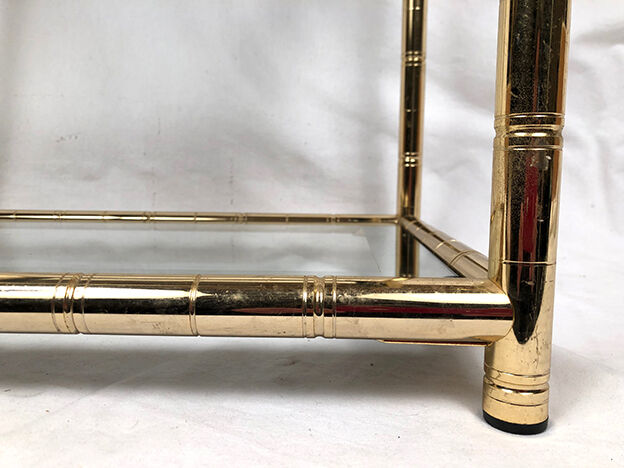 Lancel House gilded metal coffee table, two glazed tops