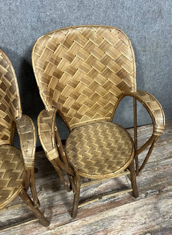 D'après ''Le Corbusier'' : paire de Fauteuils en rotin fabriqué à la main pour Pascal Raffier