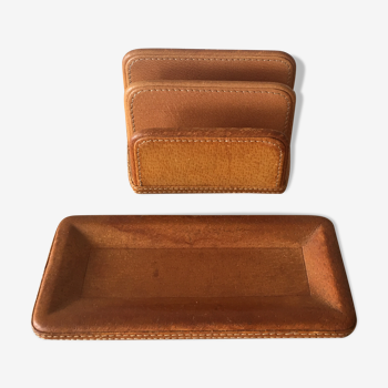 Empty pocket and letter holder in brown leather - vintage