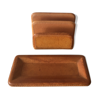 Porte lettres et vide poche vintage en cuir