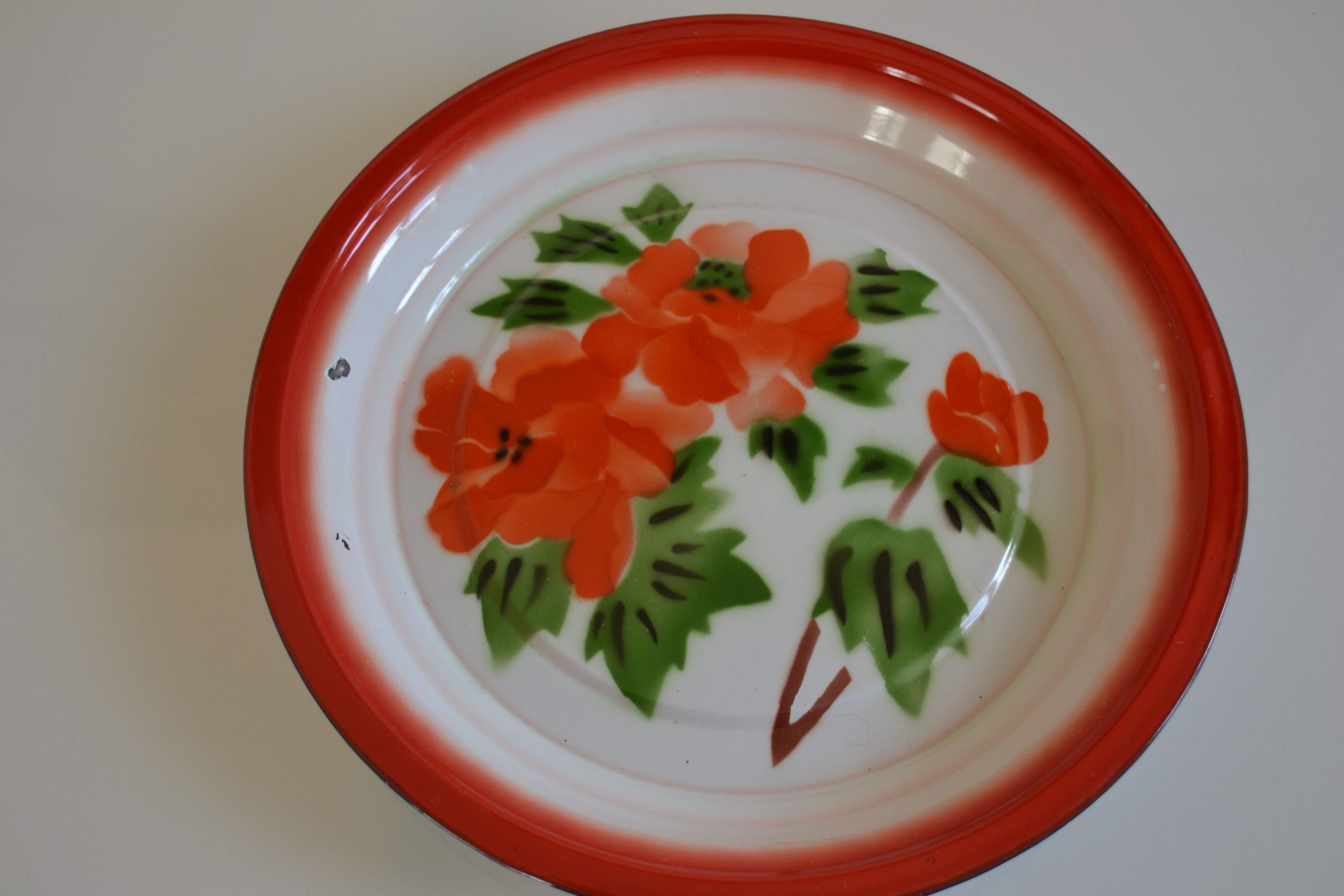 Vintage sheet metal enamelled floral tray